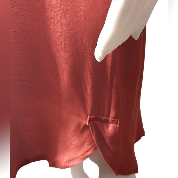 Go To Top Women’s V-Neck Collared Sleeveless Terracotta Linen Dress Size-XL - Picture 4 of 5